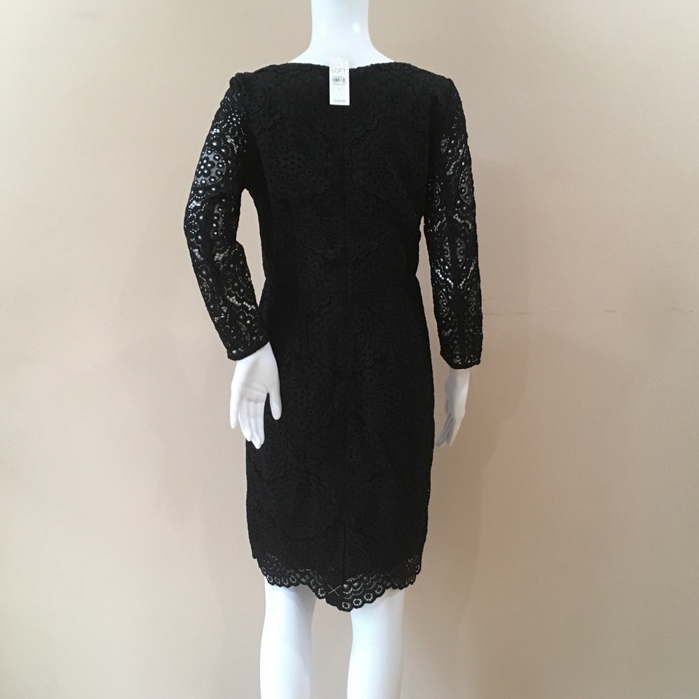 NWT loft Ann Taylor Lace black Sheath Dress long sleeve v neck size 2 - Picture 2 of 4